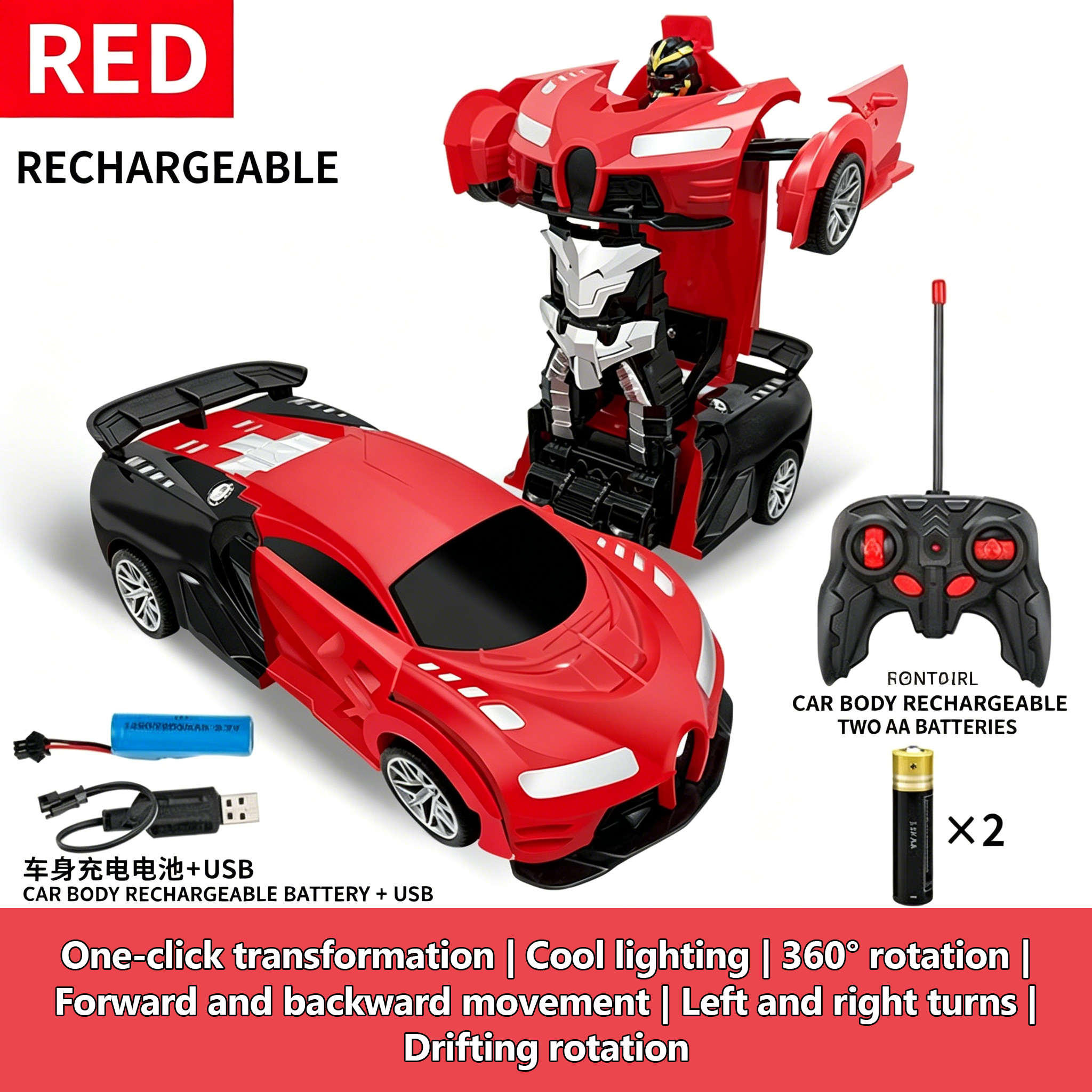 Remote Control Transforming Car Robot RC Racing Car One-Button Deformation Vehicle Model Toys for Kids