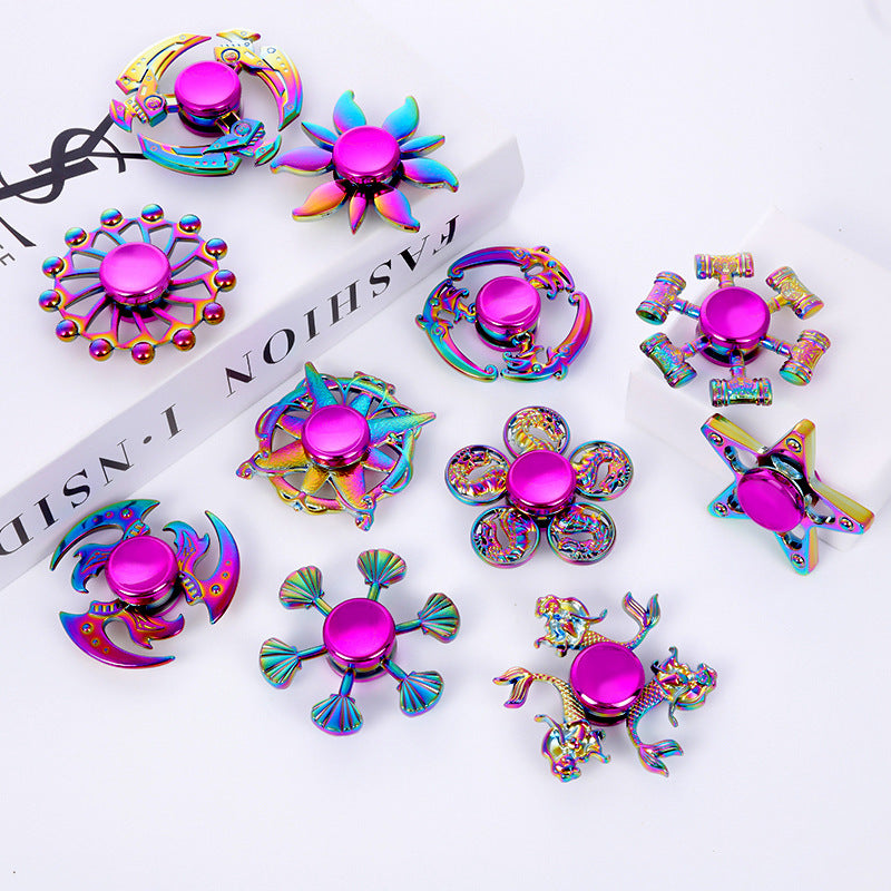 Shiny Color Alloy Finger Fidget Spinner Portable Stress Relief Decompression Toy for Kids Adults