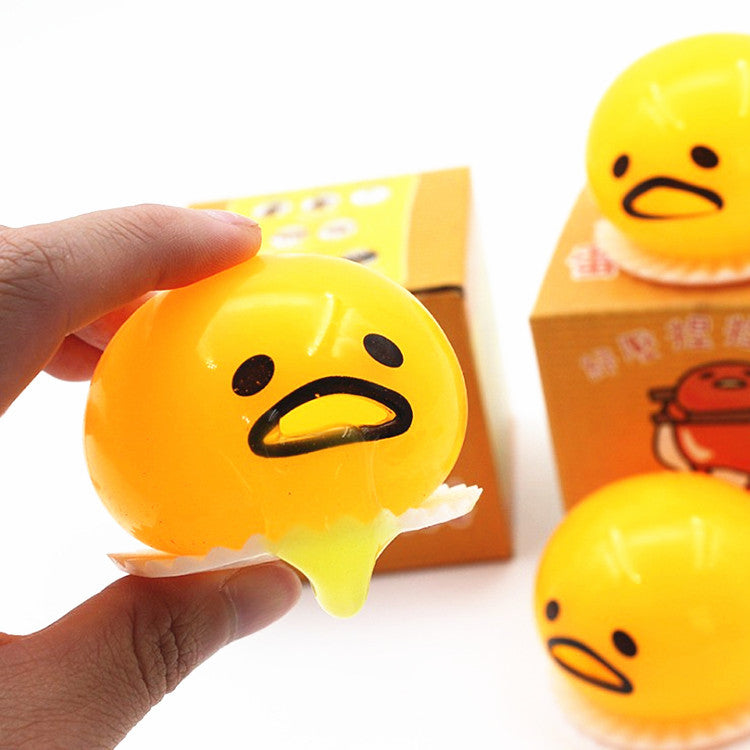 Vomiting Egg Yolk Squishy Toy Lazy Egg Bun Stress Relief Squeeze Prank Toy for Kids