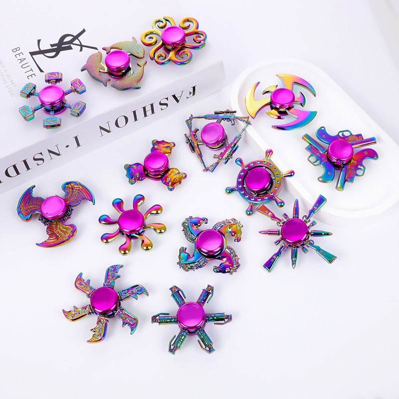 Shiny Color Alloy Finger Fidget Spinner Portable Stress Relief Decompression Toy for Kids Adults