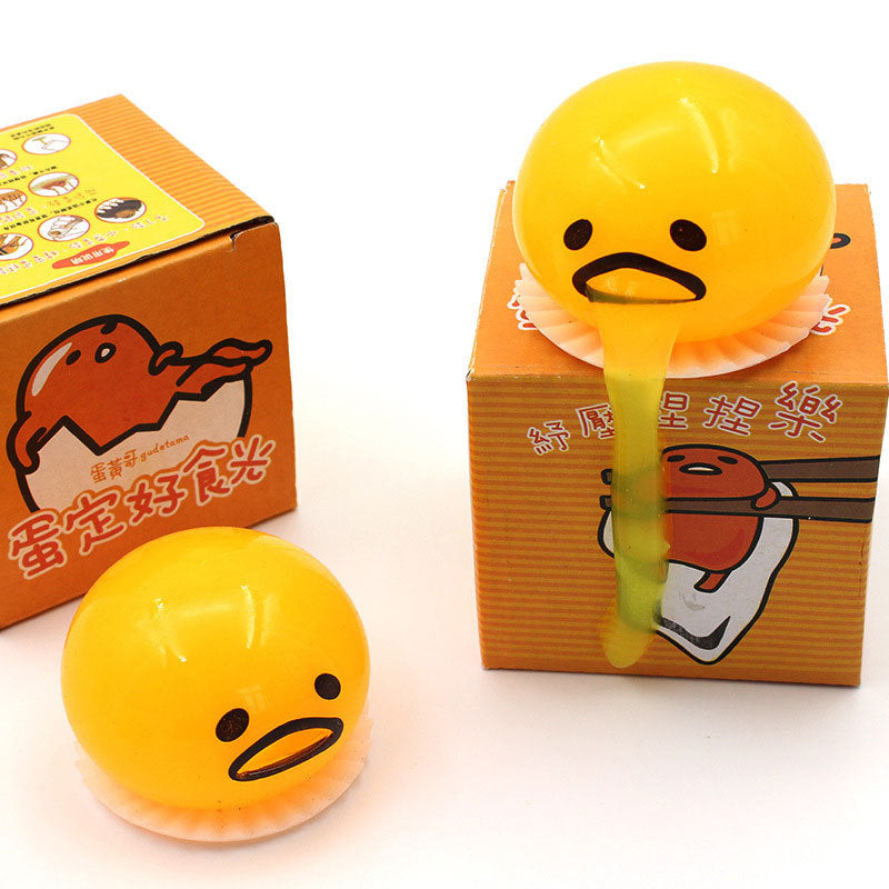 Vomiting Egg Yolk Squishy Toy Lazy Egg Bun Stress Relief Squeeze Prank Toy for Kids