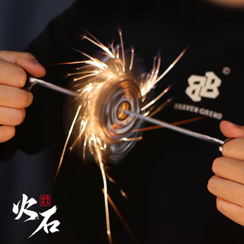 Sparking Firework Gyro Pull String Spinning Whistle Flywheel Classic Outdoor Kids Stress Relief Toy