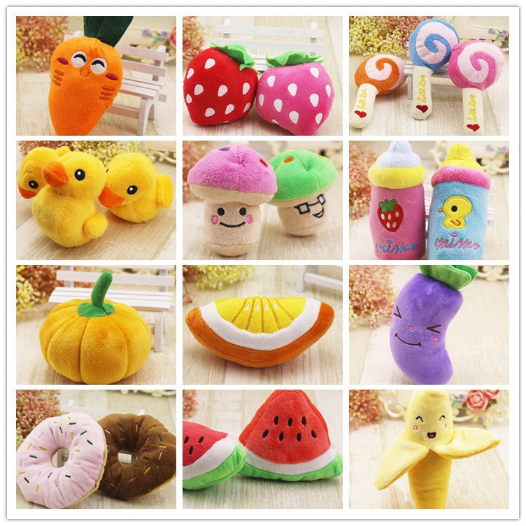 New Arrival Squeaky Dog Toys Cute Fruit & Food Shaped Plush Pet Toys for Puppies