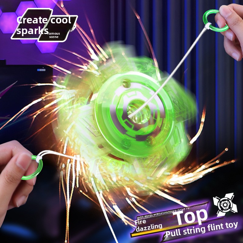 Sparking Firework Gyro Pull String Spinning Whistle Flywheel Classic Outdoor Kids Stress Relief Toy