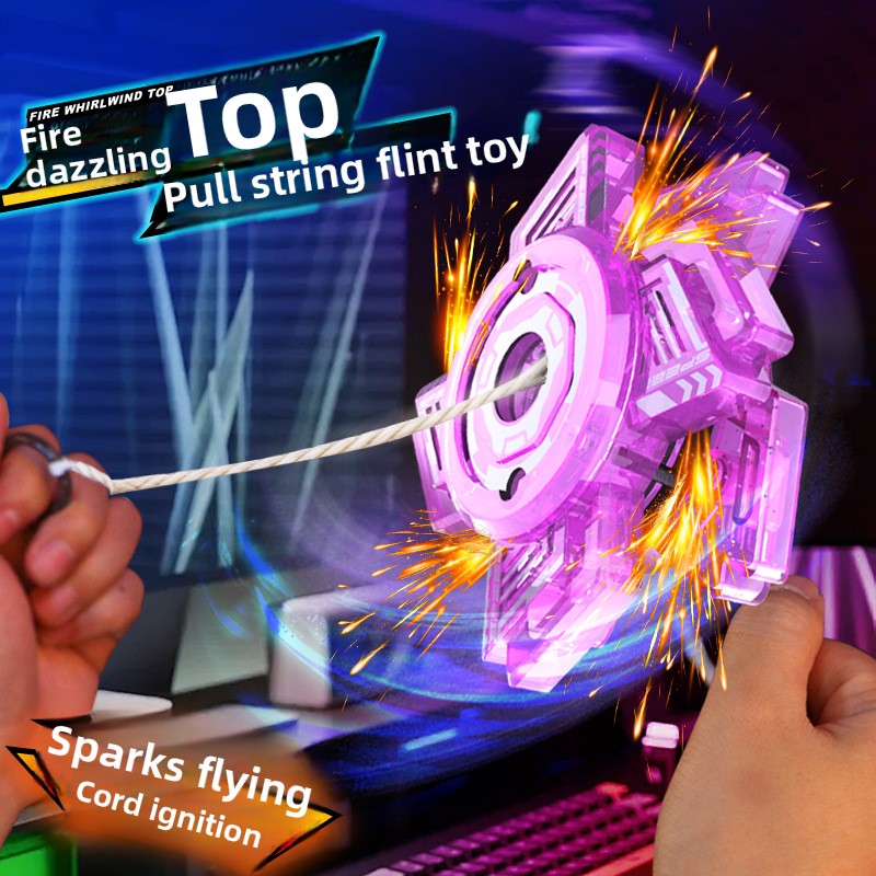 Sparking Firework Gyro Pull String Spinning Whistle Flywheel Classic Outdoor Kids Stress Relief Toy